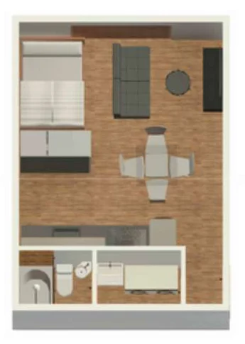 Vista superior do modelo 3D da opção 4 — Huber Architecture.